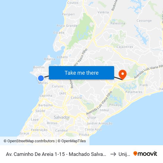Av. Caminho De Areia 1-15 - Machado Salvador - Ba 40444-360 Brasil to Unijorge map