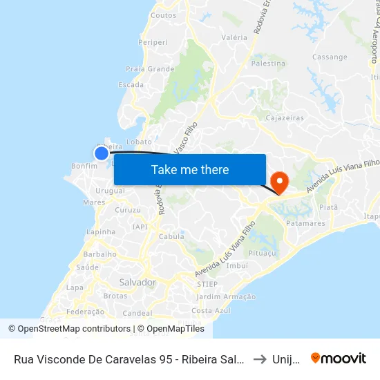 Rua Visconde De Caravelas 95 - Ribeira Salvador - Ba Brasil to Unijorge map