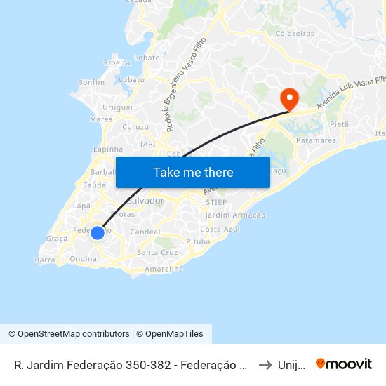 R. Jardim Federação 350-382 - Federação Salvador - Ba Brasil to Unijorge map