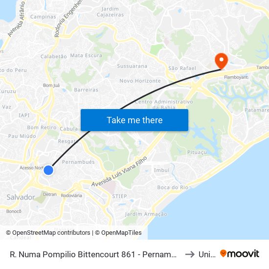 R. Numa Pompilio Bittencourt 861 - Pernambués Salvador - Ba 41100-170 Brasil to Unijorge map