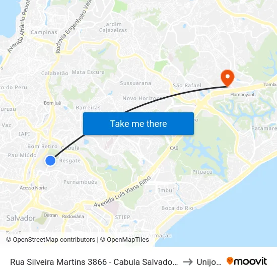 Rua Silveira Martins 3866 - Cabula Salvador - Ba Brasil to Unijorge map