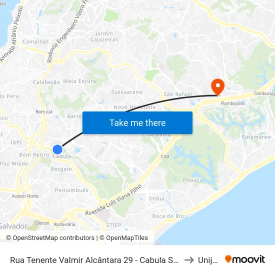 Rua Tenente Valmir Alcântara 29 - Cabula Salvador - Ba Brasil to Unijorge map