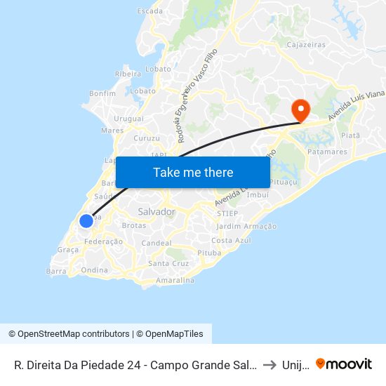 R. Direita Da Piedade 24 - Campo Grande Salvador - Ba 40070-190 Brazil to Unijorge map