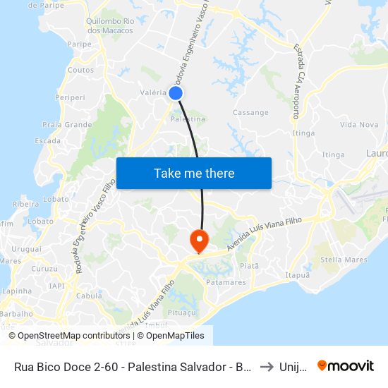 Rua Bico Doce 2-60 - Palestina Salvador - Ba 41308-066 Brasil to Unijorge map