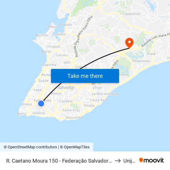 R. Caetano Moura 150 - Federação Salvador - Ba 40210-340 Brazil to Unijorge map