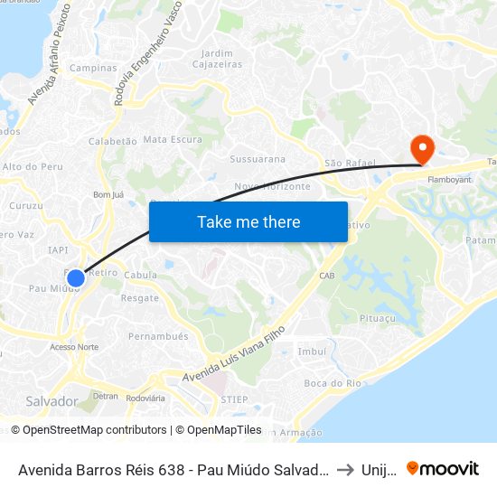 Avenida Barros Réis 638 - Pau Miúdo Salvador - Ba 40310-010 Brasil to Unijorge map