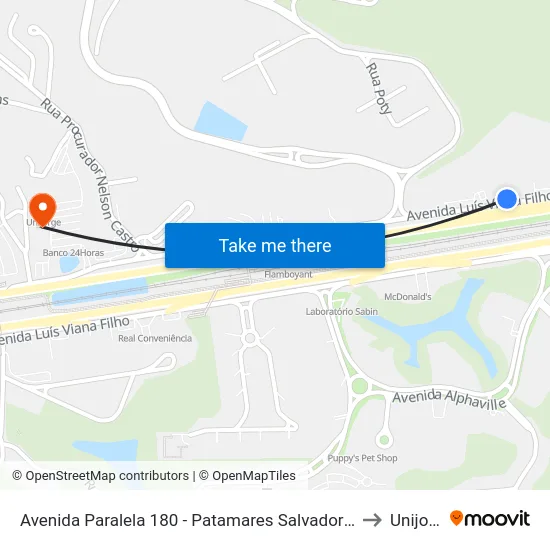 Avenida Paralela 180 - Patamares Salvador - Ba Brasil to Unijorge map