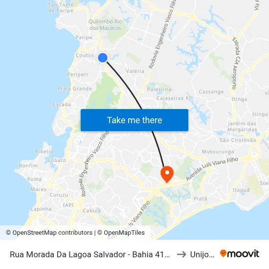 Rua Morada Da Lagoa Salvador - Bahia 41306 Brasil to Unijorge map