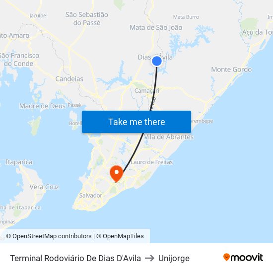 Terminal Rodoviário De Dias D'Avila to Unijorge map