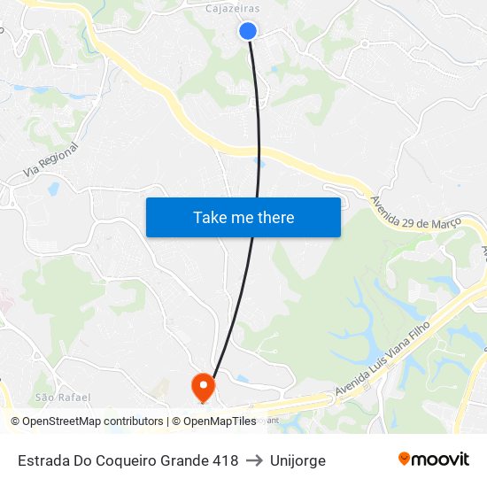 Estrada Do Coqueiro Grande 418 to Unijorge map