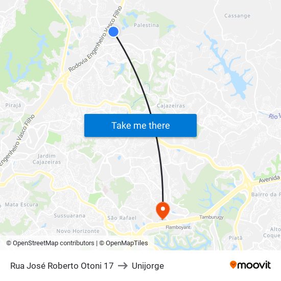 Rua José Roberto Otoni 17 to Unijorge map