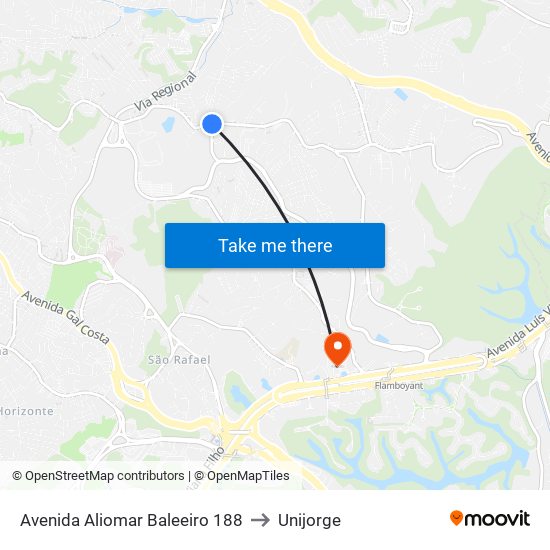 Avenida Aliomar Baleeiro 188 to Unijorge map