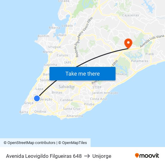 Avenida Leovigildo Filgueiras 648 to Unijorge map