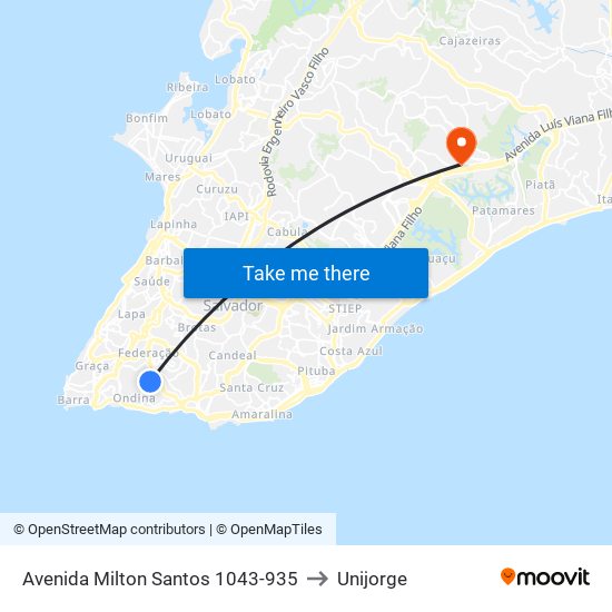 Avenida Milton Santos 1043-935 to Unijorge map