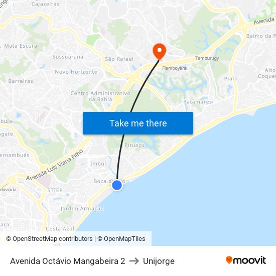Avenida Octávio Mangabeira 2 to Unijorge map