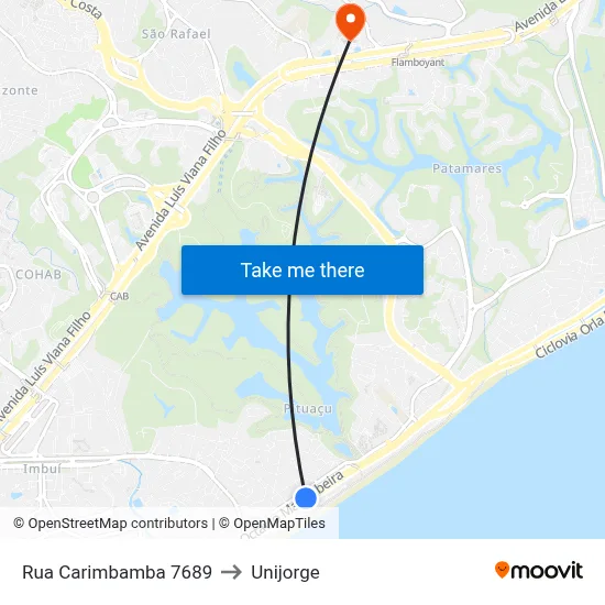 Rua Carimbamba 7689 to Unijorge map