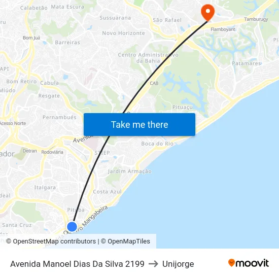 Avenida Manoel Dias Da Silva 2199 to Unijorge map
