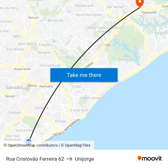 Rua Cristóvão Ferreira 62 to Unijorge map