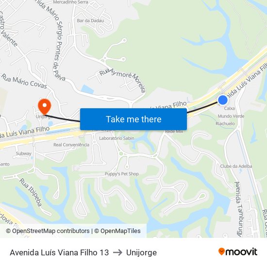 Avenida Luís Viana Filho 13 to Unijorge map