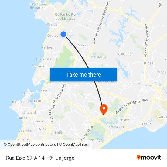 Rua Eixo 37 A 14 to Unijorge map