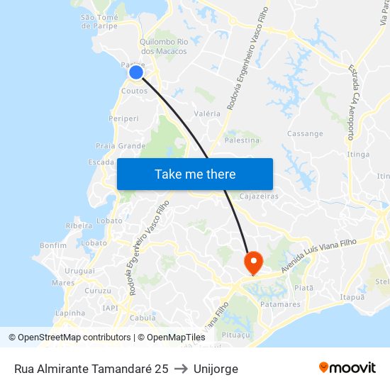 Rua Almirante Tamandaré 25 to Unijorge map