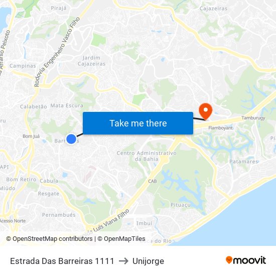 Estrada Das Barreiras 1111 to Unijorge map