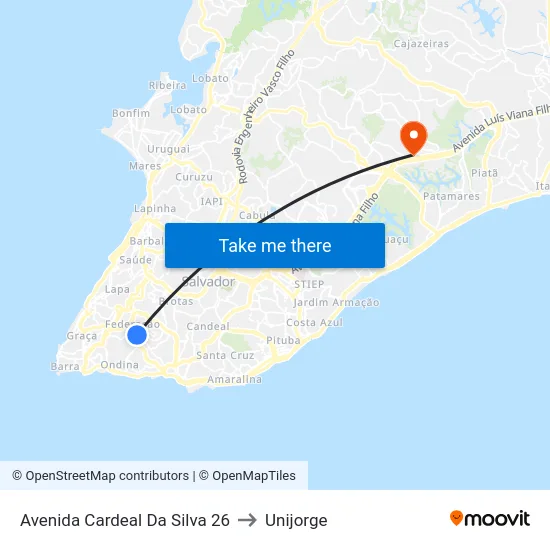 Avenida Cardeal Da Silva 26 to Unijorge map