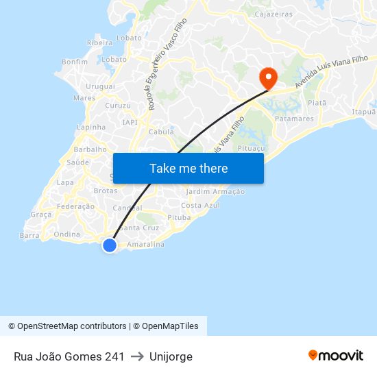 Rua João Gomes 241 to Unijorge map