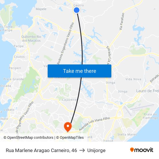 Rua Marlene Aragao Carneiro, 46 to Unijorge map