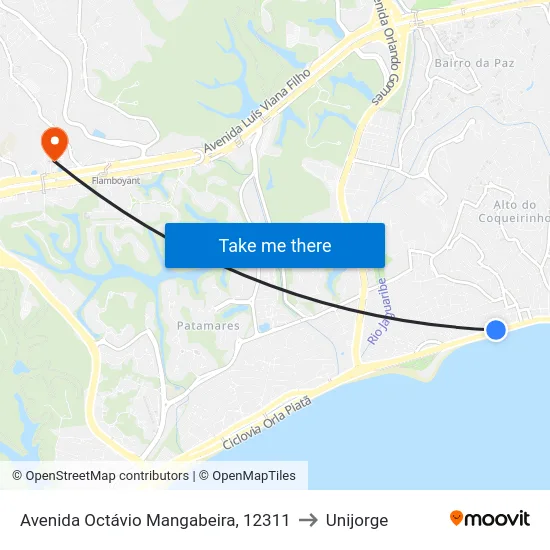 Avenida Octávio Mangabeira, 12311 to Unijorge map