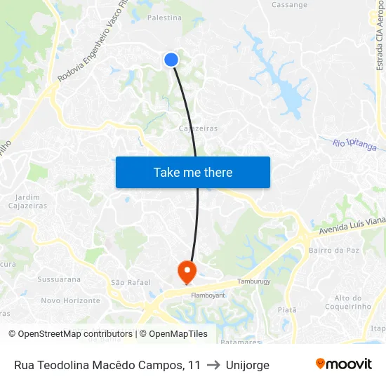 Rua Teodolina Macêdo Campos, 11 to Unijorge map