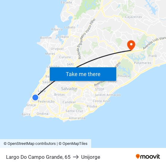 Largo Do Campo Grande, 65 to Unijorge map