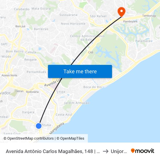 Avenida Antônio Carlos Magalhães, 148 | Ida to Unijorge map