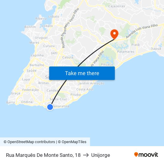 Rua Marquês De Monte Santo, 18 to Unijorge map