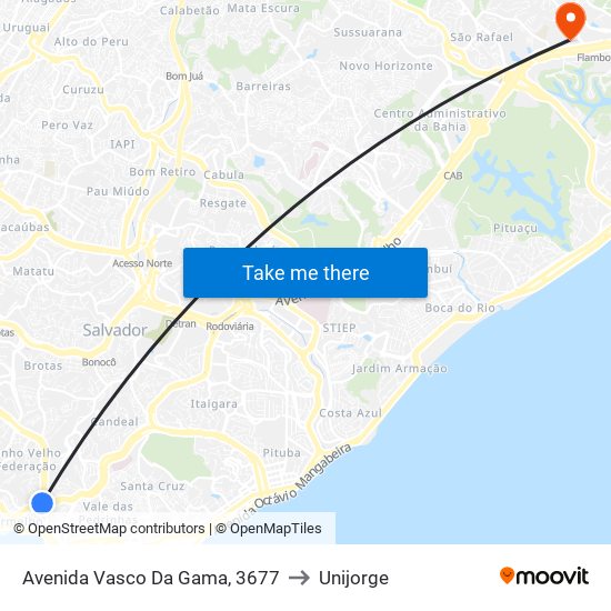 Avenida Vasco Da Gama, 3677 to Unijorge map
