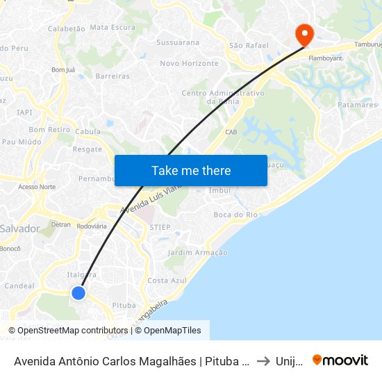 Avenida Antônio Carlos Magalhães | Pituba Parque Center - Ida to Unijorge map