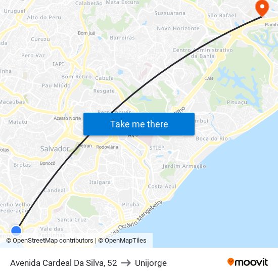 Avenida Cardeal Da Silva, 52 to Unijorge map