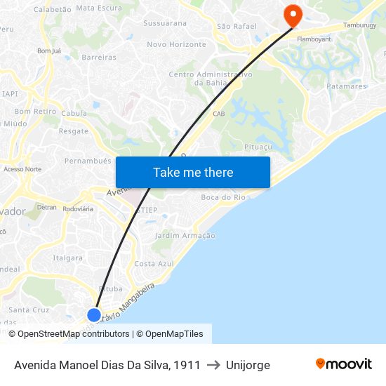Avenida Manoel Dias Da Silva, 1911 to Unijorge map
