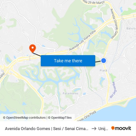 Avenida Orlando Gomes | Sesi / Senai Cimatec - Sentido Paralela to Unijorge map