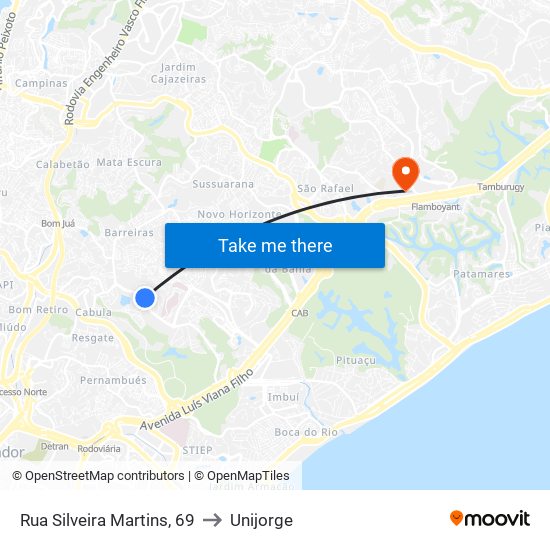 Rua Silveira Martins, 69 to Unijorge map