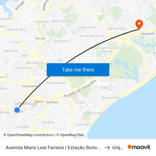 Avenida Mario Leal Ferreira | Estação Bonocô - Sentido Pirajá to Unijorge map