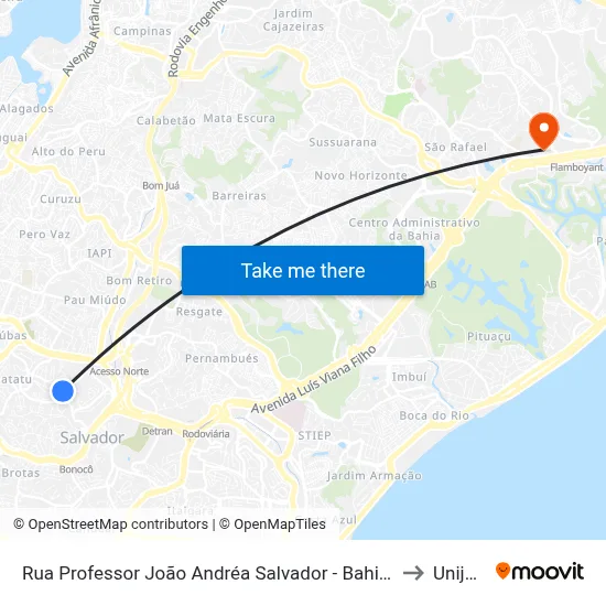 Rua Professor João Andréa Salvador - Bahia 40270 Brasil to Unijorge map
