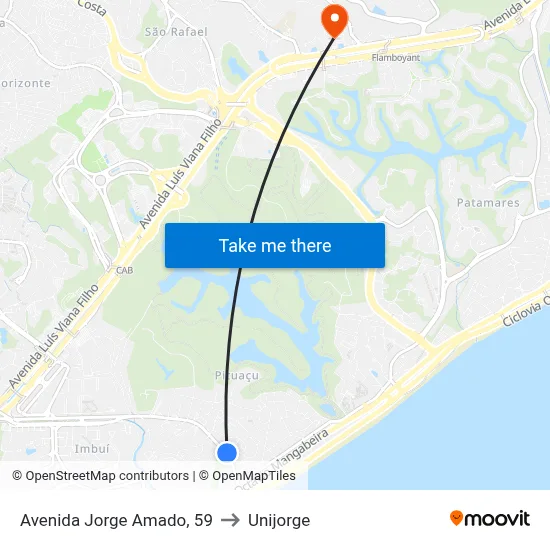 Avenida Jorge Amado, 59 to Unijorge map