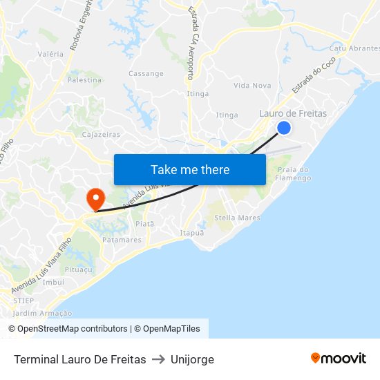 Terminal Lauro De Freitas to Unijorge map