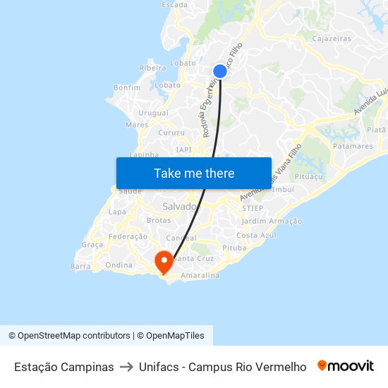 Estação Campinas to Unifacs - Campus Rio Vermelho map
