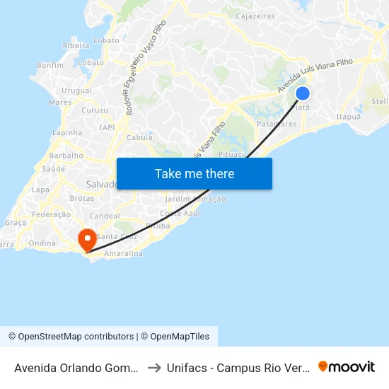 Avenida Orlando Gomes, 02 to Unifacs - Campus Rio Vermelho map