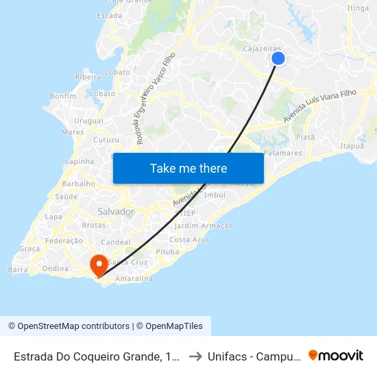 Estrada Do Coqueiro Grande, 1200 | Shopping Cajazeiras to Unifacs - Campus Rio Vermelho map
