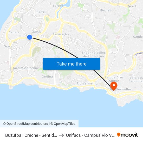 Buzufba | Creche - Sentido Canela to Unifacs - Campus Rio Vermelho map