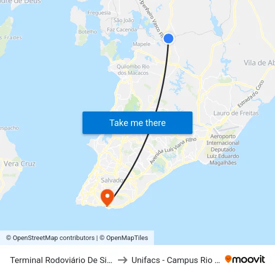 Terminal Rodoviário De Simões Filho to Unifacs - Campus Rio Vermelho map