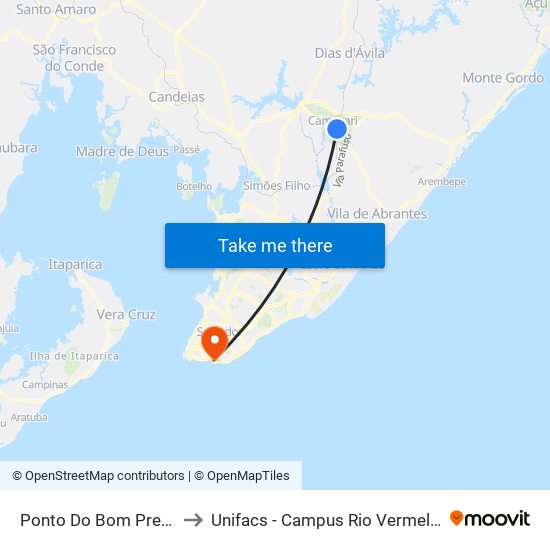 Ponto Do Bom Preço to Unifacs - Campus Rio Vermelho map